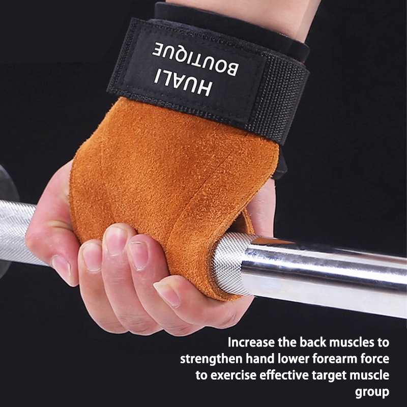 2PCS Weight Lifting Pull Up Training  Beban Wrist Support Anti Slip Grip Pad / Leather sapi Fitness Hand Strap