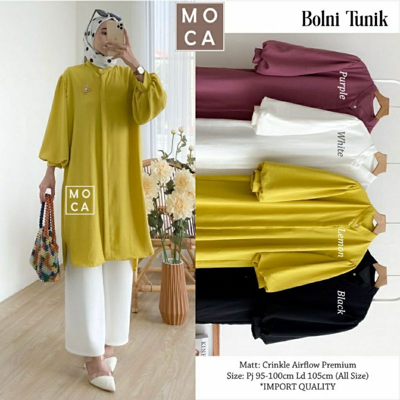 Bolni Tunik, TUNIK CRINCLE POLOS CANTIK MODIS FIT XXL LD 110 BAHAN CRINCLE AIRFLOW PREMIUM TERMURAH MODIS OOTD