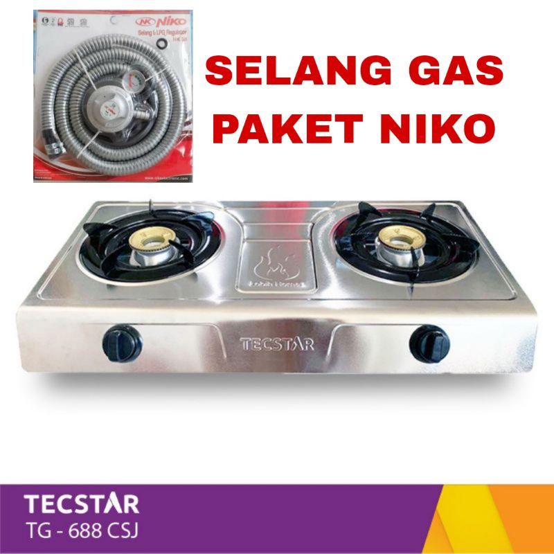 Kompor Gas 2 Tungku +  PAKET Selang Regulator Stainless Stell  SNI