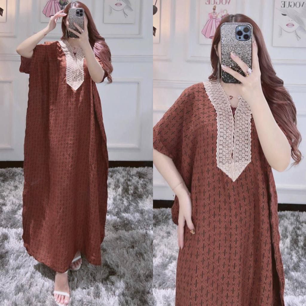 Shella Daster Kekinian Jumbo Arabian Renda Rayon Premium Baju Wanita Lengan Pendek Dress LD 130 cm