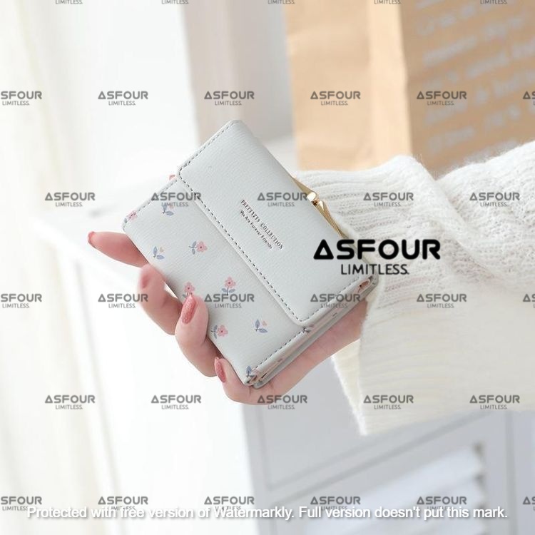 Asfour - Dompet Lipat Mini Wanita Motif Bunga Dompet Kartu Cardholder