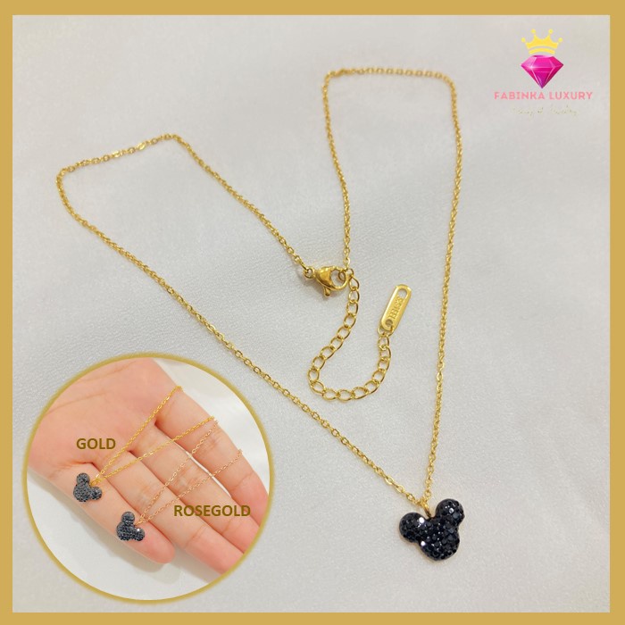 Kalung Titanium Wanita Remaja Dewasa Rantai Liontin Mickey Hitam Cute Cantik Elegan Aksesoris fashio