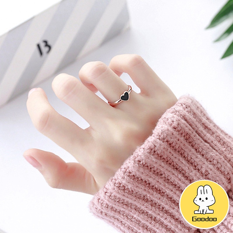 Korean Cinta Hati Cincin Titanium Lapisan Emas Model  Rose Gold Gold Ring Aksesoris Wanita -Doo