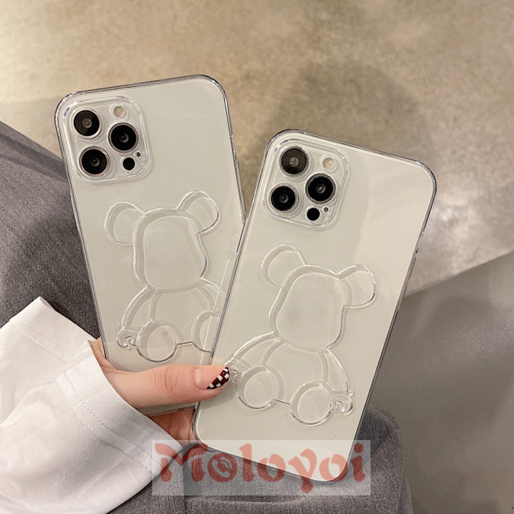 Soft Case TPU Transparan Motif Kartun Beruang 3D Untuk iPhone 11 12 13 Pro MAX 7 8 7Plus 8Plus 6 6s Plus XR 14Plus 14pro MAX X XS MAX SE 2020