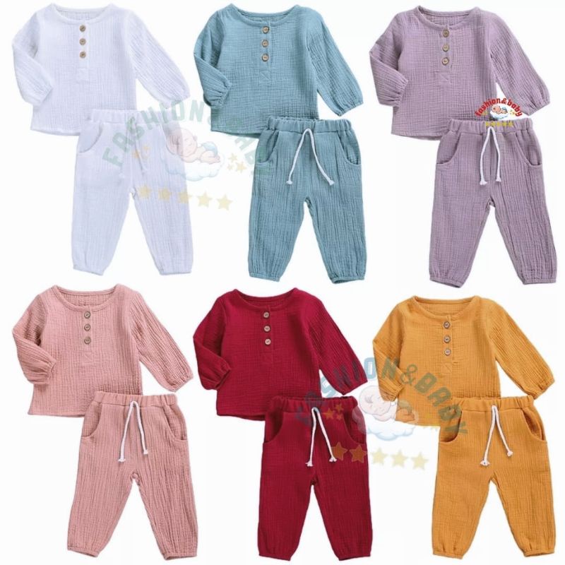 Setelan Panjang LINEN Anak Bahan Import PREMIUM