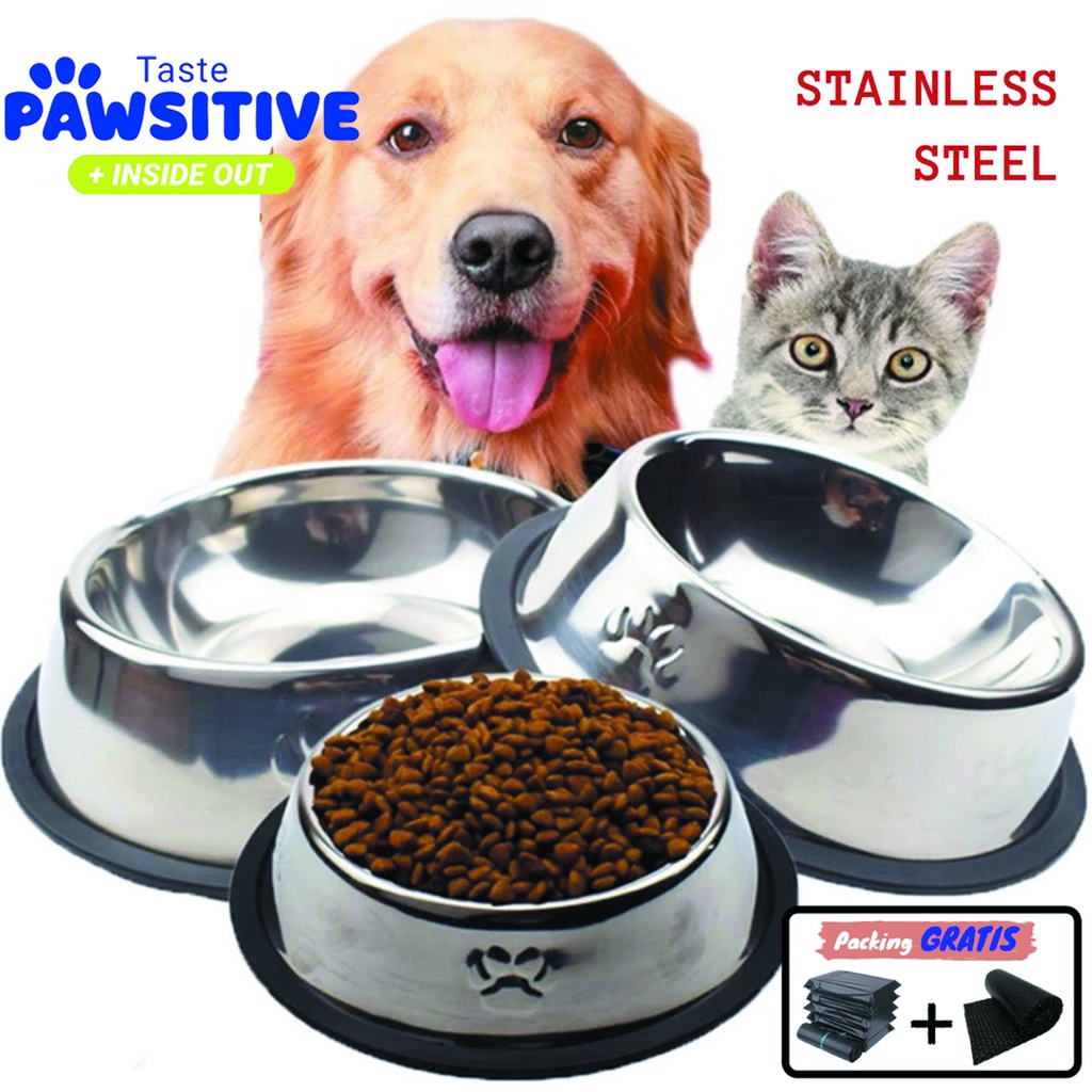 Mangkok Makan Minum Kucing Anjing Tempat Makan Kucing Anjing Stainless Steel Pet Bowl Wadah Stainles Anti Selip Tastepawsitive