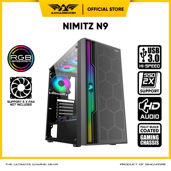 Armaggeddon Nimitz N9 ATX Gaming PC Case Tempered Glass Side Panel