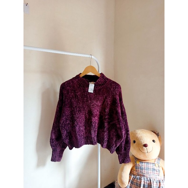 sweater rajut velvet balon