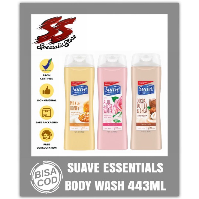Suave Essentials Body Wash 443ml | Suave essentials body wash aloe & rose water/suave essentials bod
