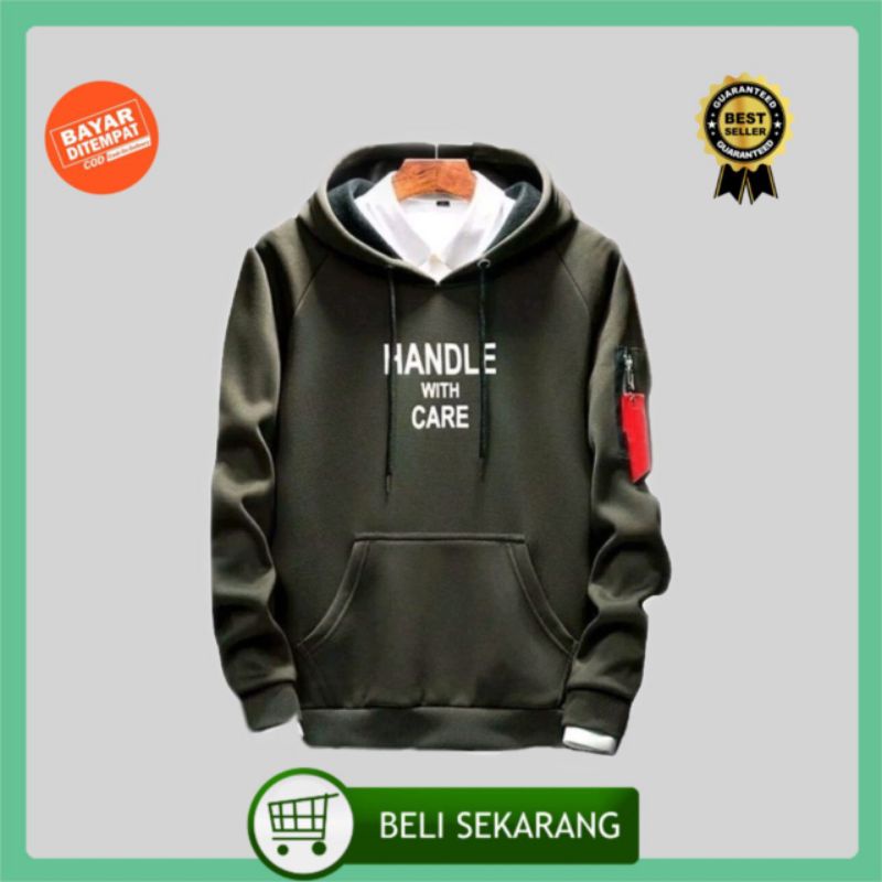 TERKEREN HOODIE JAKET PRIA Trend Line HANDLE CARE Laki Laki Cowok Army Hodie sweater sweter switer C