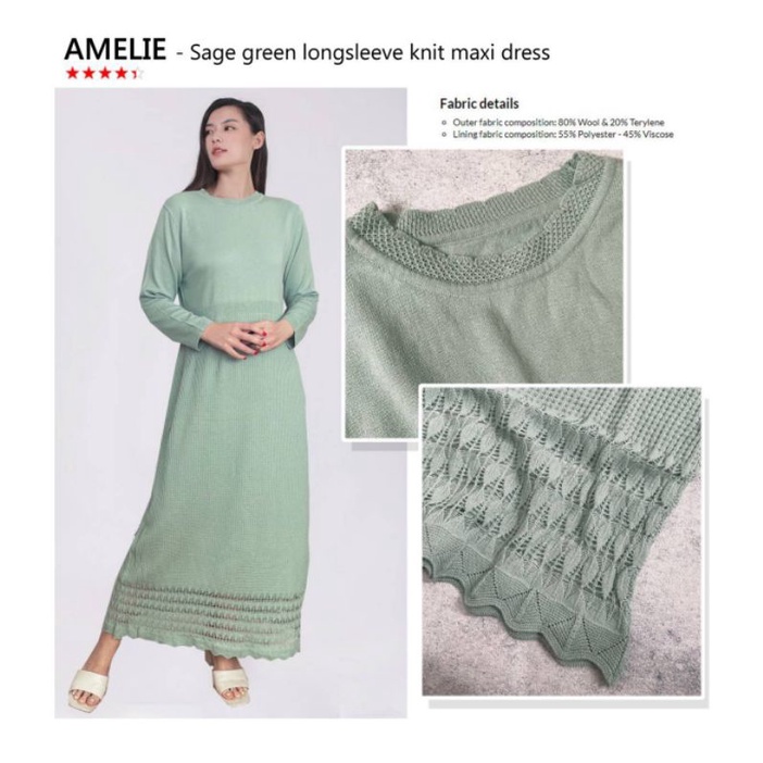 Amelia Sage green Long sleeve knit maxi dress