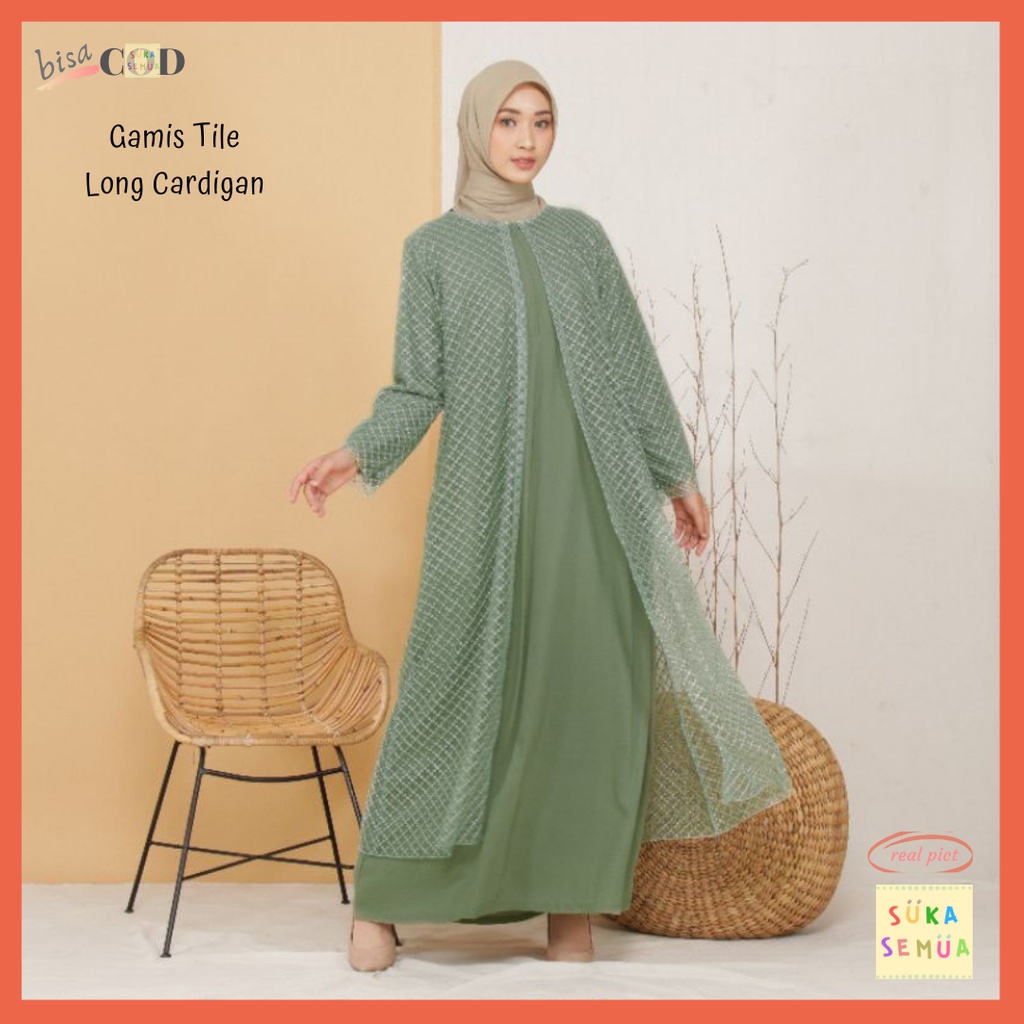 Gamis Tile Long Cardigan // Baju Muslim Long Dress Rompi Panjang Brukat Tille untuk Kondangan Kekinian Viral - Maxi Longdress Kaftan Outer Kardigan Blazer Brokat Muslimah Seragam Undangan Pesta Wedding Terbaru SirCinta by SC - COD - instant GoSend Bandung