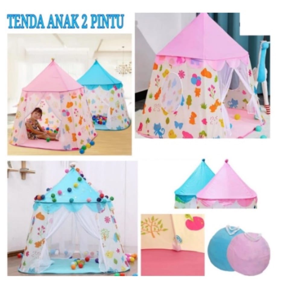 TENDA ANAK MODEL HOUSE TENDA BERMAIN PRINCESS CASTLE OUTDOOR BIRU DAN PINK MODEL KUBAH RS 33