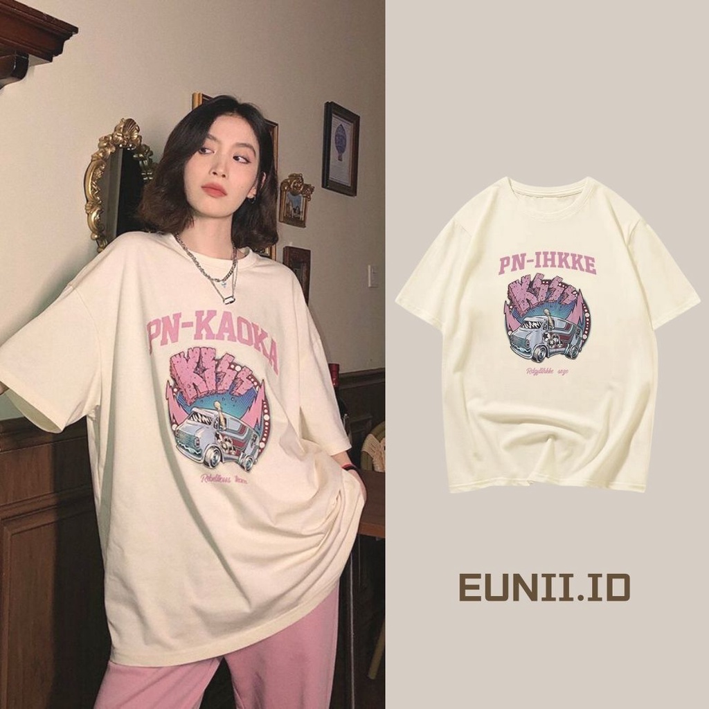 Kaos Lengan Pendek Retro Car Korean Style/Kaos Oversize Wanita/Atasan Wanita