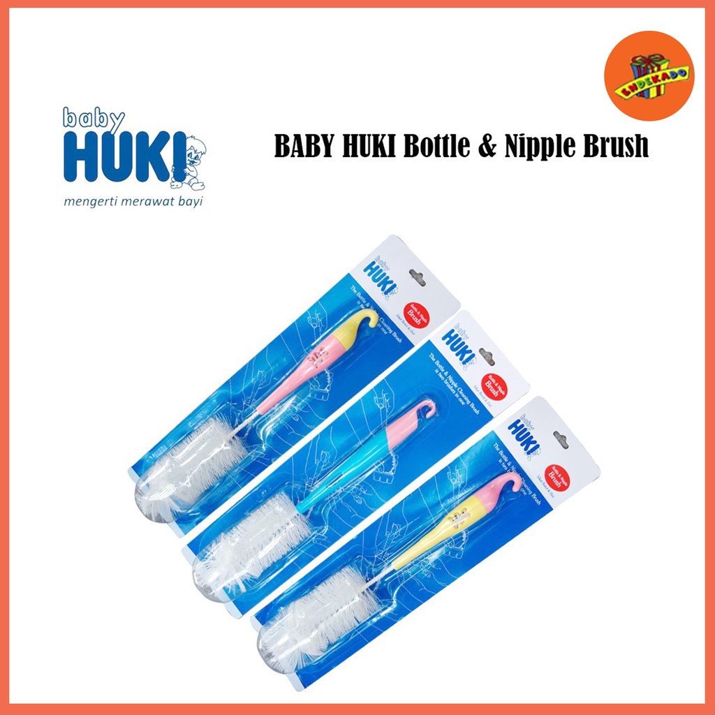 BABY HUKI BOTTLE AND NIPPLE BRUSH - Sikat Botol dan Dot Bayi