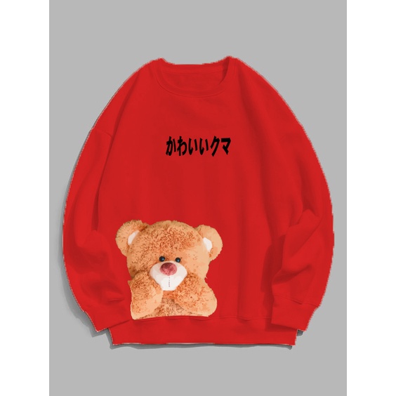 Sweater Wanita Coral Bear Crewneck wanita size M-XXL