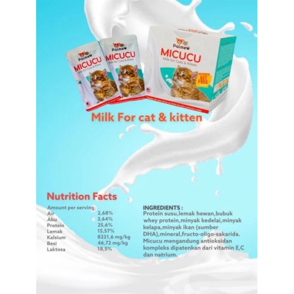 Susu kucing PALMEO MICUCU sachet susu kucing dewasa susu anak kucing