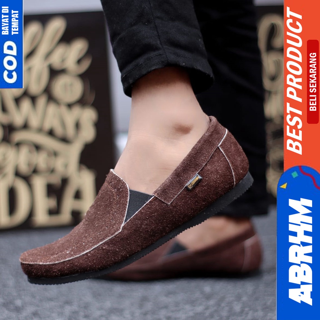 Sepatu Slip On Kulit Asli Kerja Santai Casual Hitam Pria Abrhm Jester