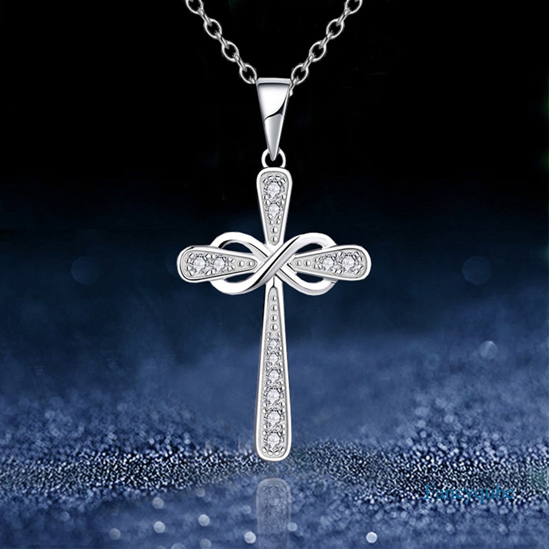 Kalung Liontin Salib Kristen Aksen Berlian Imitasi Infinity Love God We Trust Untuk Wanita
