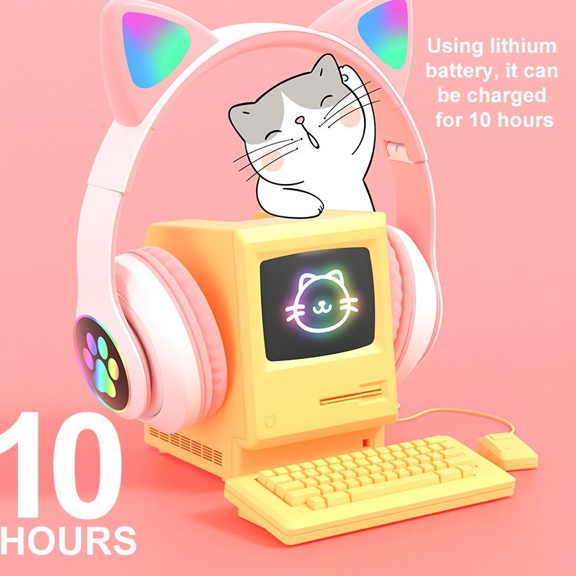 Super Laris--Headphone kuping kucing karakter Gaming Bluetooth Wireless game headset Cat Ear bando a