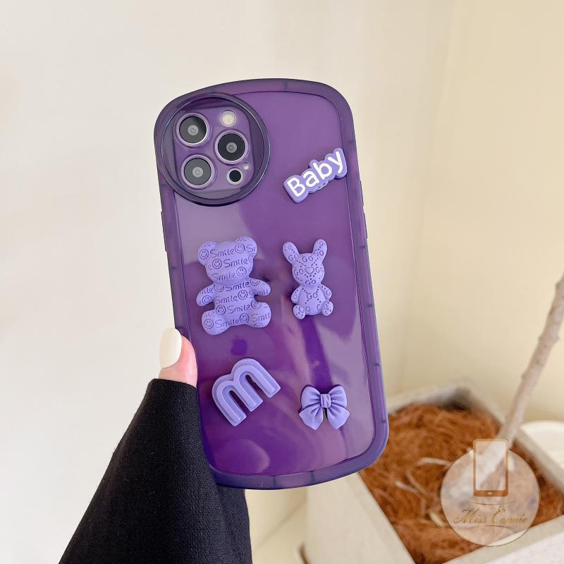 IPHONE Casing Kompatibel Untuk Iphone11 8Plus 7Plus XR 14 13 12 Pro Max 7 8 6 6s Plus X XS Max SE 2020 11Pro Max Kartun Lucu 3D Boneka Beruang Busur M TPU Soft Purple Case