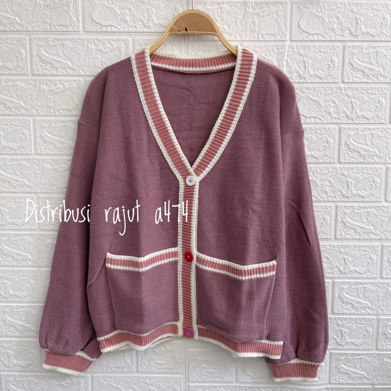 Cardigan Rajut Rhein Clarisa Combo Oversize Soft Knit Import Tebal