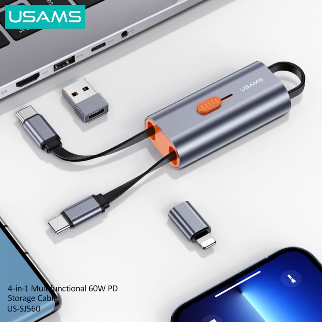 USAMS SJ560 Kabel Data 4in1 Multifunctional Storage Cable 60W PD 30cm