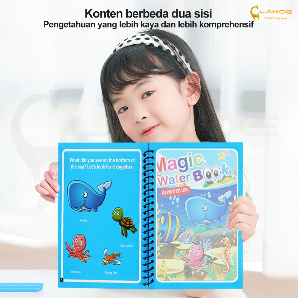 LAKOE buku mewarnai set buku gambar Air Ajaib Anak magic water book