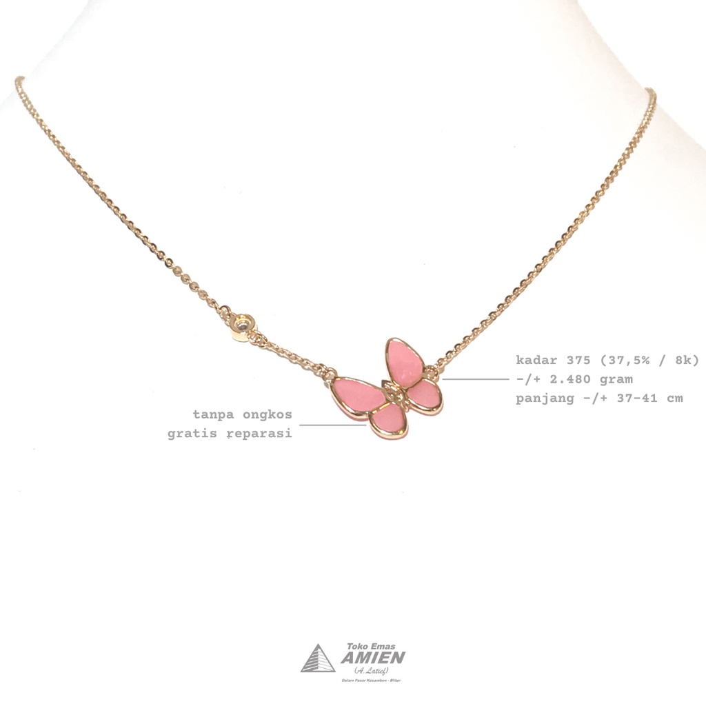Toko Emas Amien Kalung Emas Asli UBS Kadar 375 (37,5% / 8K) 2.480 Gram - Puffie Kupu Pink Permata