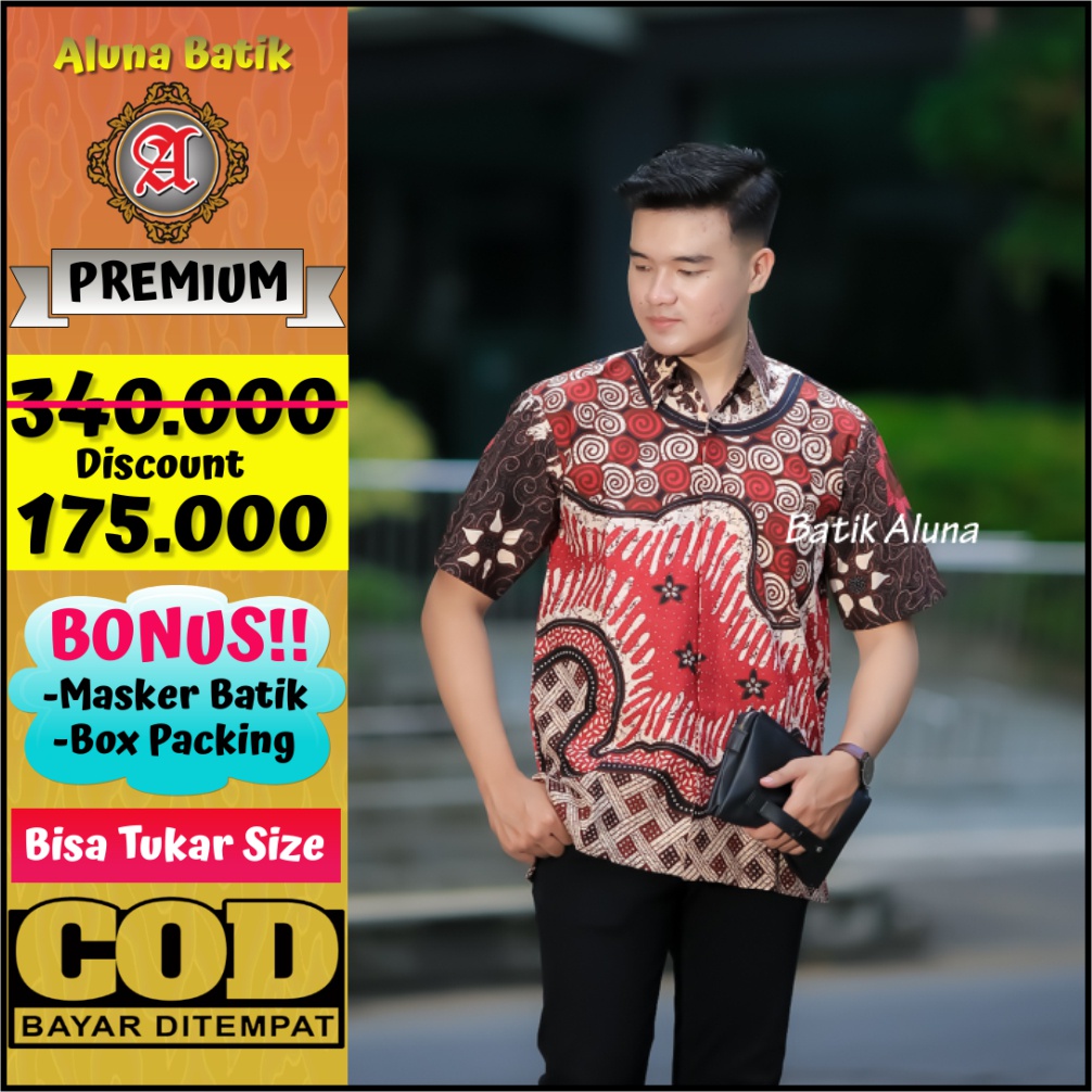 Baju Kemeja Batik Pria Lengan Pendek Premium Original Batik Aluna PD 028