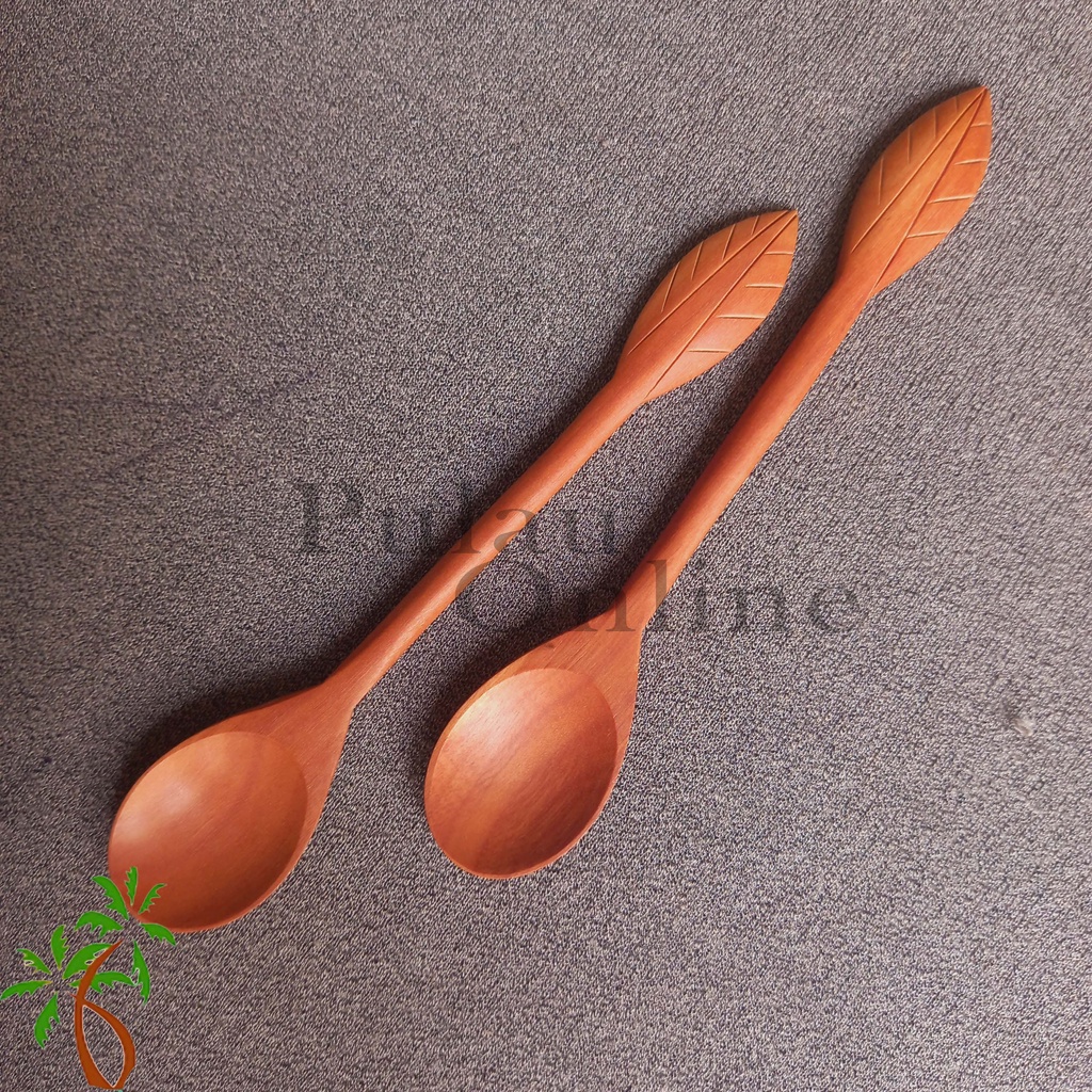 Sendok Teh Motif Daun / Sendok Madu Kayu / Sendok Kayu Unik Estetic