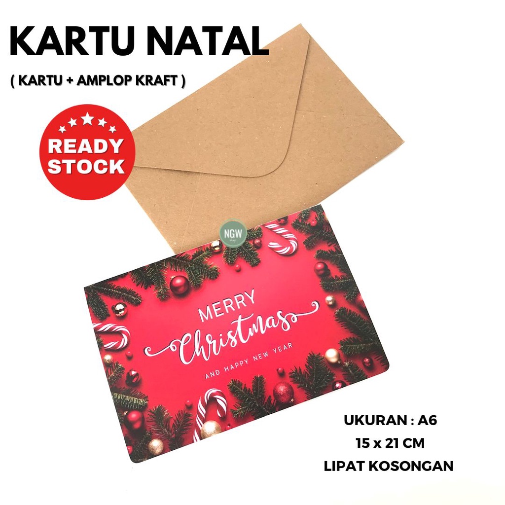 Kartu ucapan Merry christmas kartu+amplop A6 kraft kado