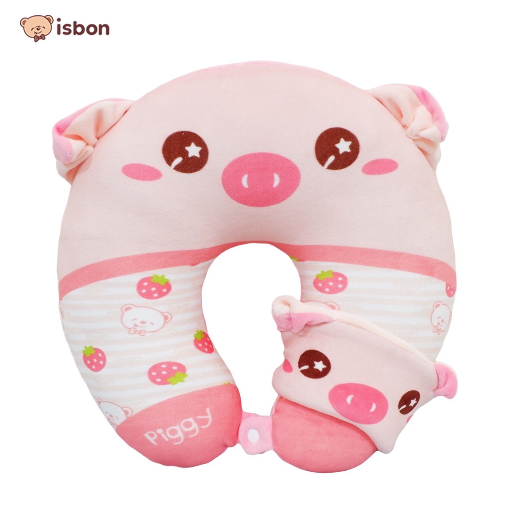 ISTANA BONEKA Bantal Leher Karakter Pinguin grey sweet dream dan Pig Piggy 2 in 1 Penutup Mata Eye Mask Nyaman Digunakan Mudah Dibawa untuk travelling