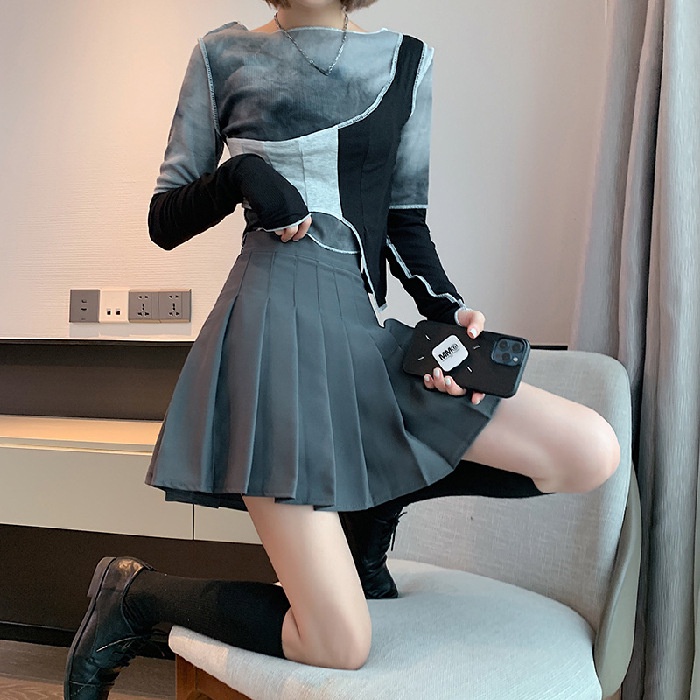 RSB RK258 Rok Pendek Mini Korean Women Mini Skirt Pleated Plain Rok Pendek Polos Model Lipat (S-XXL)