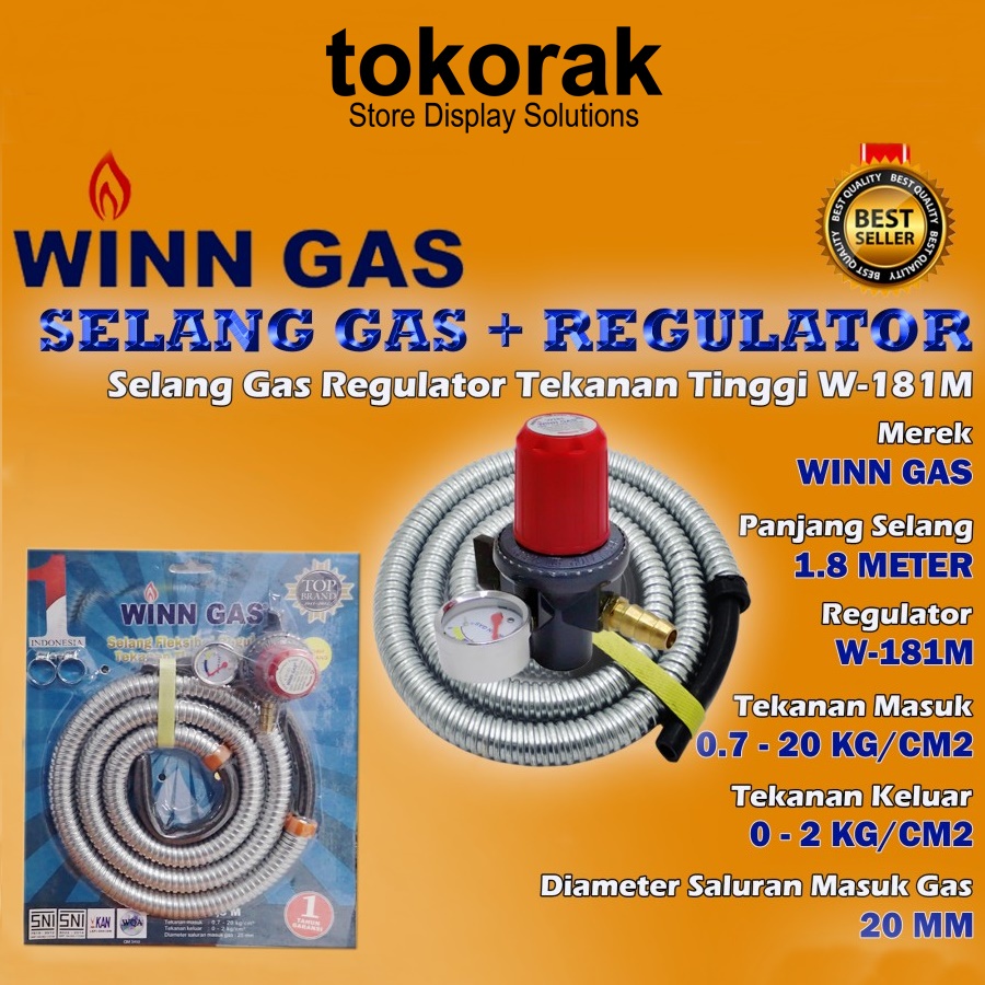 PAKET SELANG GAS + REGULATOR WINN GAS W 181M - SELANG GAS FLEXIBLE LPG