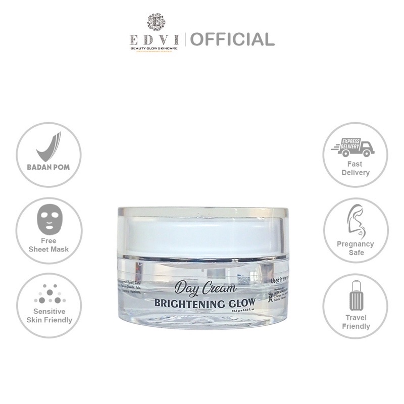 Day Cream Brightening Glow | EDVI Beauty Glow | Skincare Viral | Skincare BPOM | Glowing | Make Up B