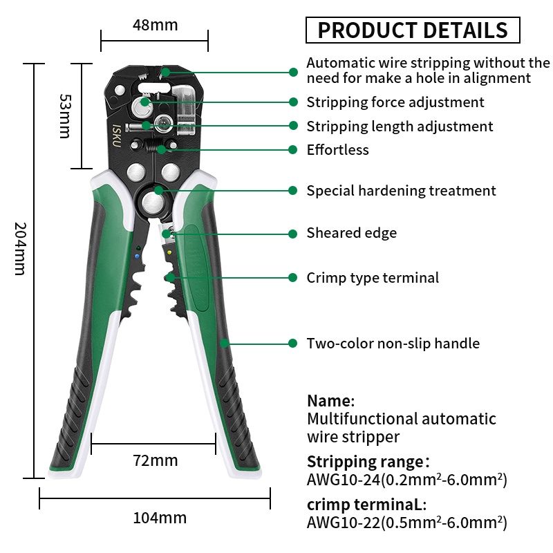 ISKU Wire Stripper 0.2-6.0mm Metal DL2018 Tang Potong Kabel / Tang Potong Kupas Kabel