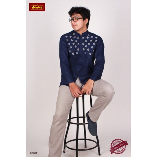 Koko Dannis Terbaru K220817 Lengan Panjang Bordir Baju Muslim Takwa Bordir Kemeja Katun Atasan Laki 