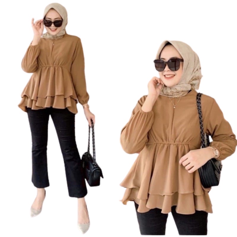 Blouse Crincle Premium Atasan Wanita Serut Pinggang Busui