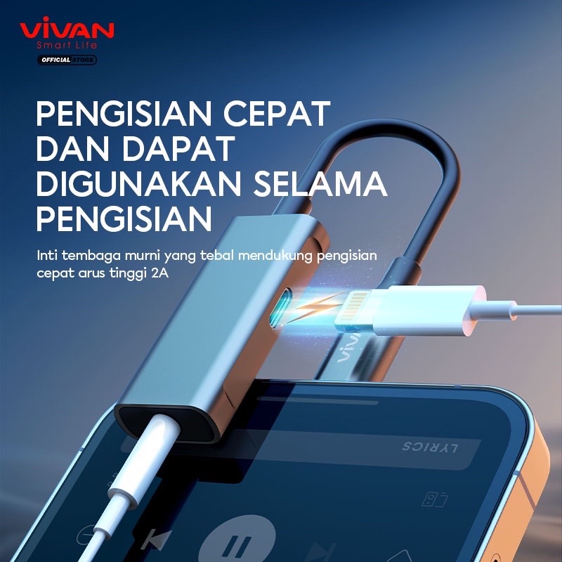 VIVAN Converter VAL01/VAL02 Splitter Lightning to Jack Audio AUX 3.5 mm + Lightning Charghing Call Open Mic - Garansi 1 Tahun