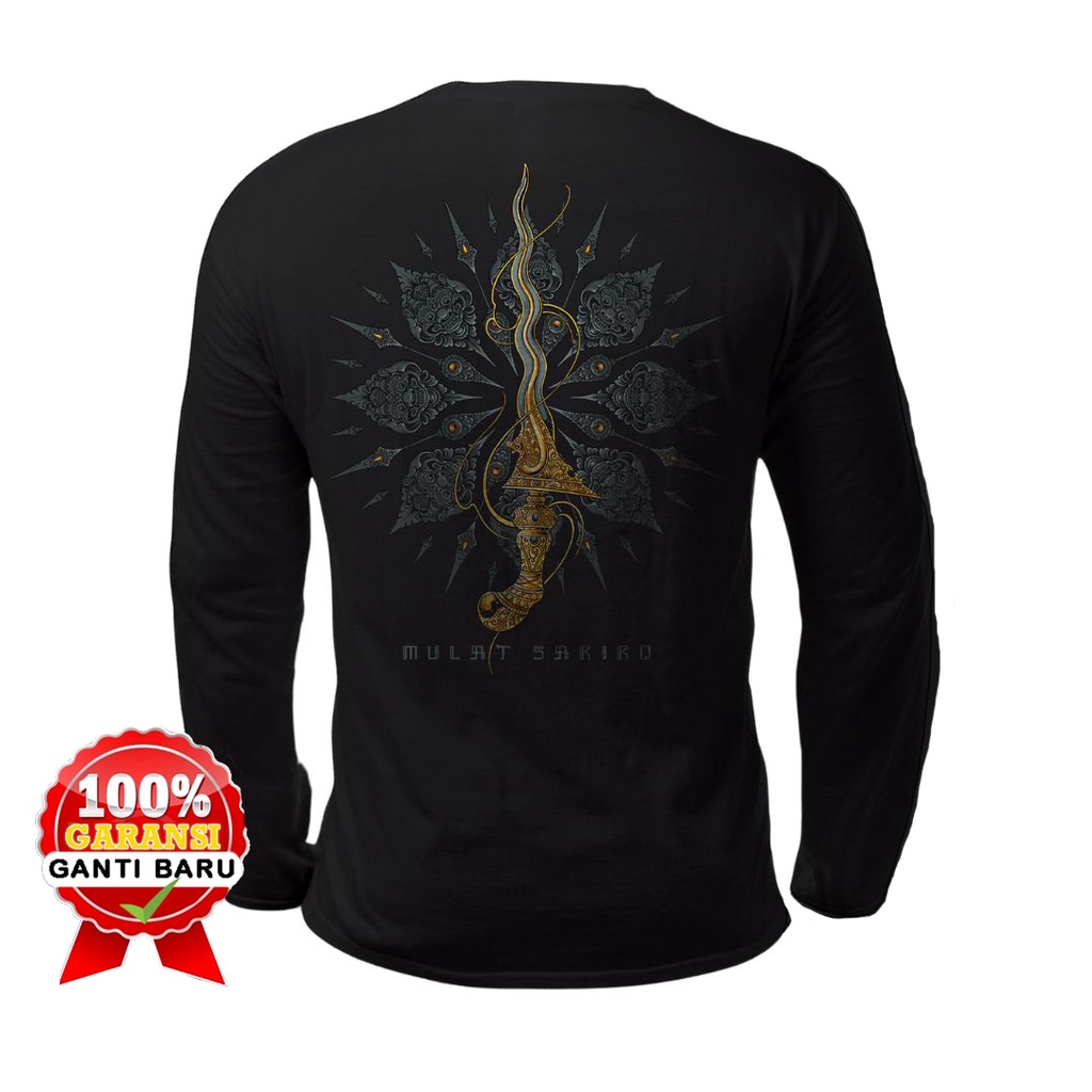 Kaos Pria Distro Dewasa Original Oversize Jumbo Lengan Panjang Warna Hitam Gambar Motif Wayang Jawa