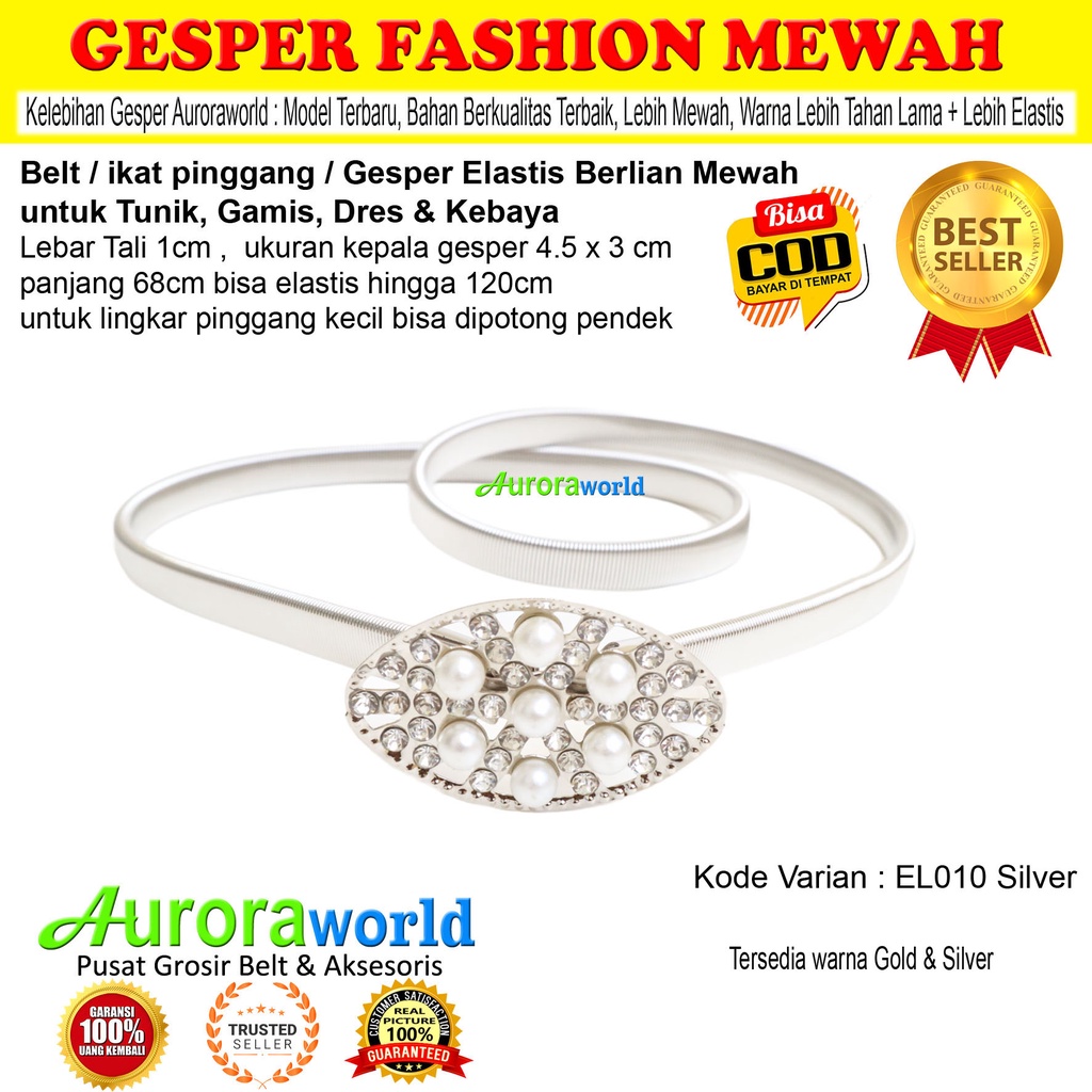 Auroraworld gesper elastis belt wanita ikat pinggang