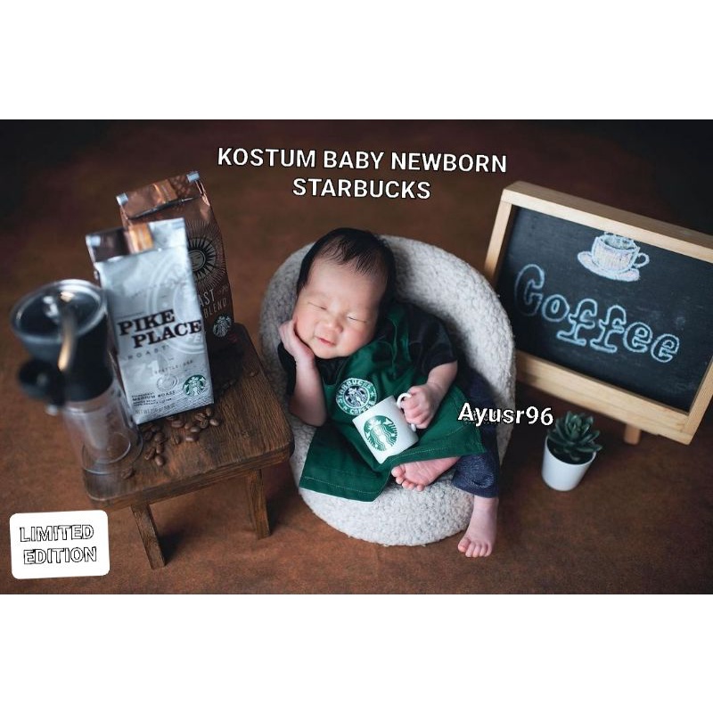 Kostum Bayi Newborn Baju Setelan Starbucks untuk properti foto props