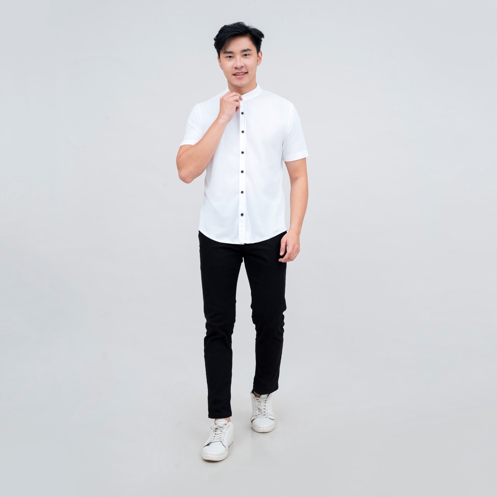 BROGUY Kemeja Pria Lengan Pendek Putih Kerah Sanghai Casual Polos Slimfit Size M - XXL