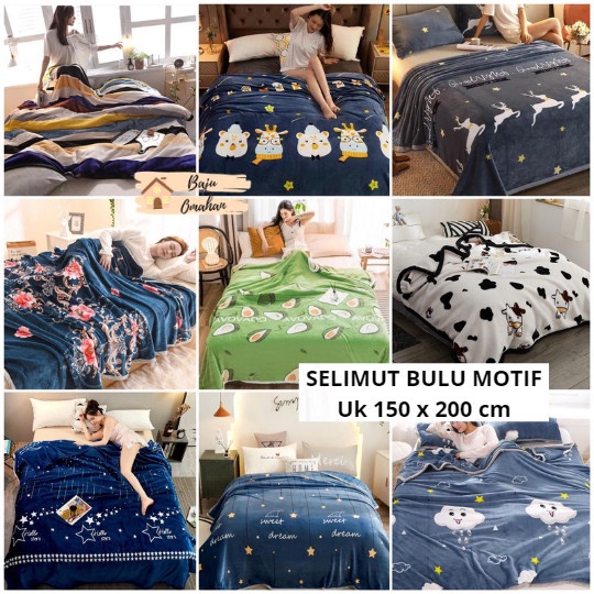 Selimut Dewasa HA008 Selimut Bulu Motif Uk 150 x 200 Super Lembut Bagus Harga Grosir - Motif Acak(R7