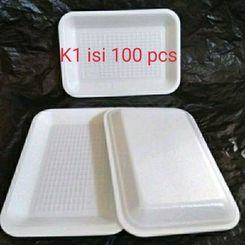 Isi 100 pcs Foam Tray Kotak Ukuran  K1 Lepek Alas Buah potong dan Makanan