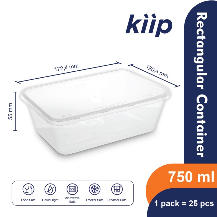 KIIP Thinwall Rectangle Food Container 750ml / Kotak Makan Plastik