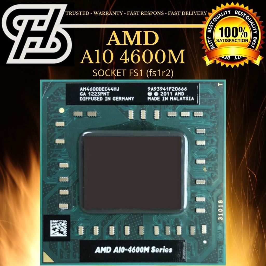 AMD A10 4600M - 4 CORES 4 THREADS - SOCKET FS1/FS1r2 PROCESSOR LAPTOP SPEED UP TO 3.2 GHz- BEST QUAL