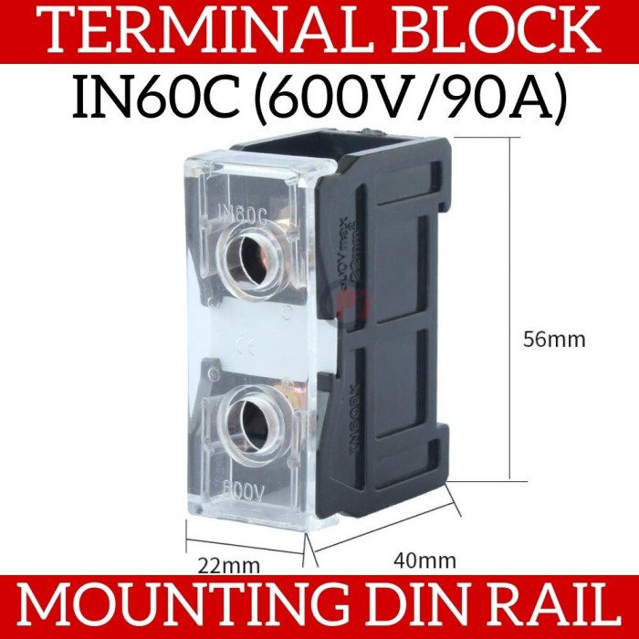 IN60BK Terminal Block Blok Listrik Mounting Din Rail 600V 90A 1 Pole