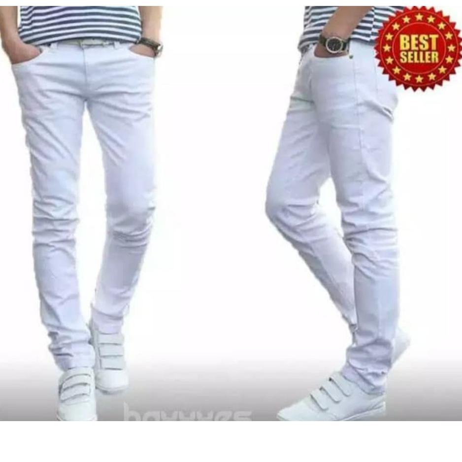 [PRODUK LIQT0] Celana Panjang Casual Jeans Levis Denim Pria Slim Fit Skinny Distro Putih IAW